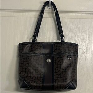 Coach Dark Brown and Black Signature Tote
